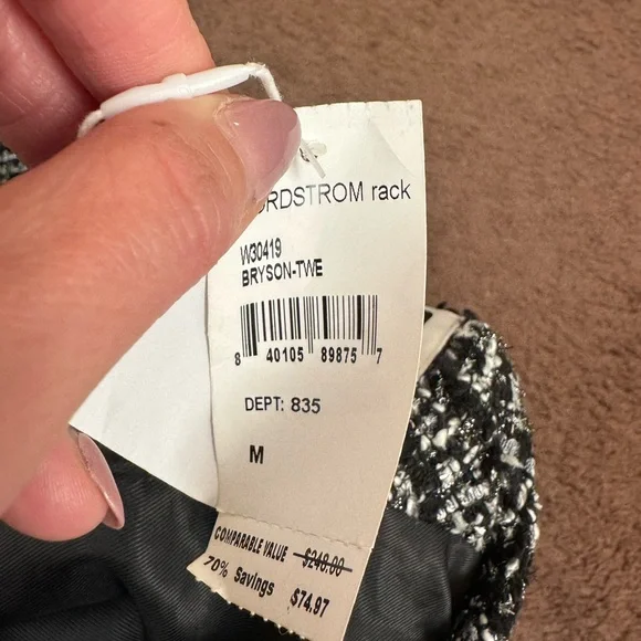 Walter Baker Bryson Tweed Jacket Blazer Boucle Black White Long Line M NEW $248 - Picture 6 of 10